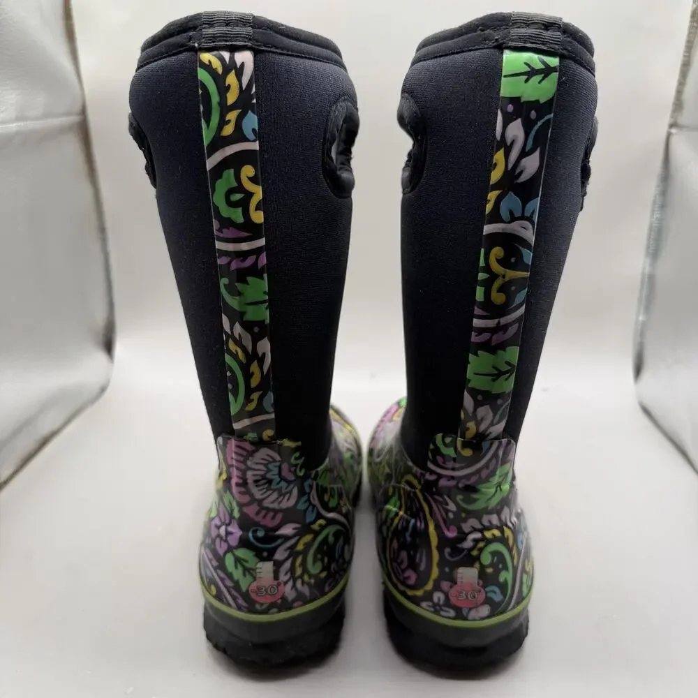 Bogs ClassicTuscany Winter Boots Kids Size 2 Multicolor Paisley Rain Waterproof